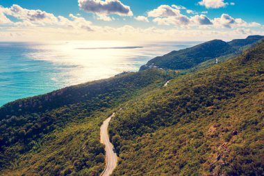 Panoramic view of the mountain seashore. Portinho da Arrabida. Setubal region, Atlantic Ocean, Portugal clipart