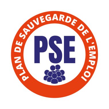 Job cut plans symbol called plan de sauvegarde de l'emploi in French language clipart