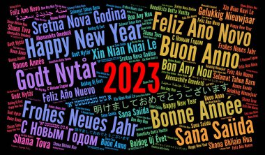 Farklı dillerde yeni yıl 2023 kelime bulutu 