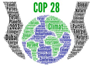 COP 28 in Dubai United Arab Emirates world cloud in French language