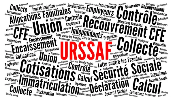 URSSAF word cloud called organizations for the collection of social security and family benefit contributions in France in French language