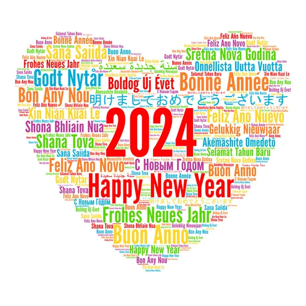 Frohes Neues Jahr 2024 Wortwolke Verschiedenen Sprachen Stockbild