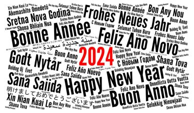 Farklı dillerde yeni yılınız kutlu olsun 2024 kelime bulutu