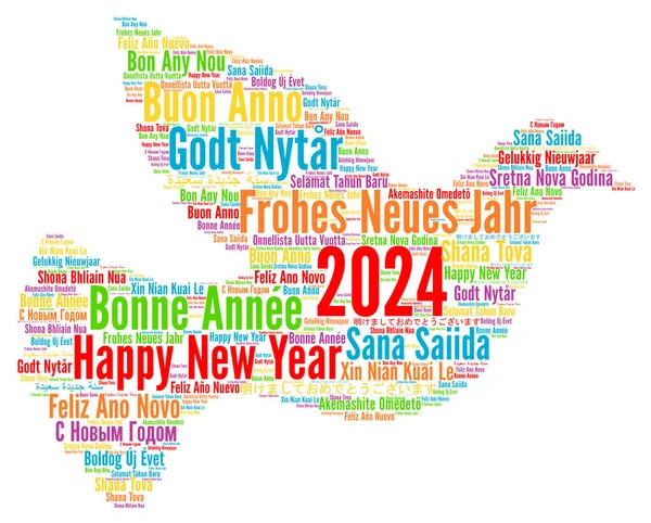 Frohes Neues Jahr 2024 Wortwolke Verschiedenen Sprachen Stockfoto