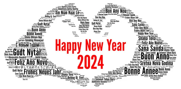 Frohes Neues Jahr 2024 Wortwolke Verschiedenen Sprachen Stockbild