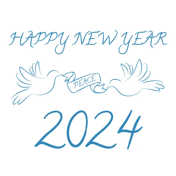 Frohes Neues Jahr 2024 Mit Friedenssymbol Stockbild