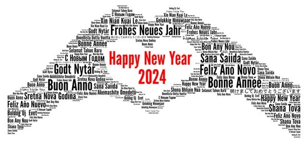 Frohes Neues Jahr 2024 Wortwolke Verschiedenen Sprachen lizenzfreie Stockbilder