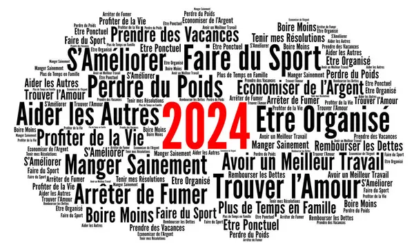 Risoluzioni 2024 Word Cloud Concept Lingua Francese Foto Stock
