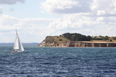Tuno Adası, Danimarka - 20 Temmuz 2020: Danimarka 'daki Tuno adasının feribot vapuru görüntüsü