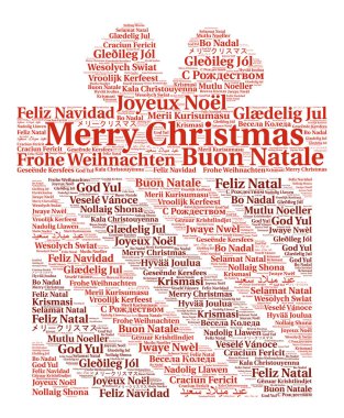 Merry Christmas in different languages word cloud clipart