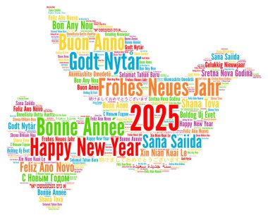 Farklı dillerde yeni yıl 2025 kelime bulutu