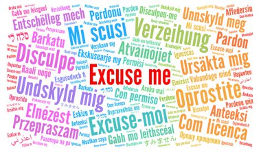 Excuse me word cloud in different languages clipart