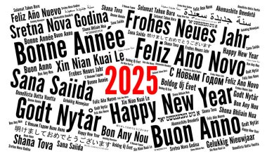 Farklı dillerde yeni yıl 2025 kelime bulutu