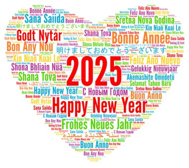 Farklı dillerde yeni yıl 2025 kelime bulutu