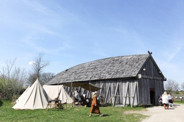 Ribe, Danimarka - 6 Mayıs 2016: Ribe, Danimarka 'da Viking evi