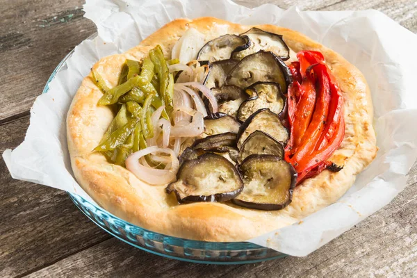 Vegetal focaccia/pizza Bread with vegetables Onion, pepper adn eggplant