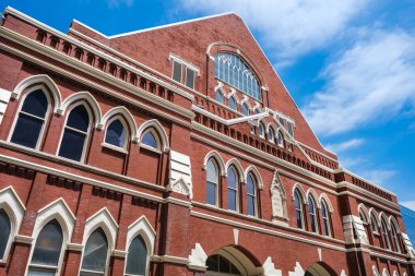 Nashville, Tennessee USA - May 9, 2022: Facade of the historical Ryman Auditorium and Grand Ole Opry music venue in the downtown district clipart