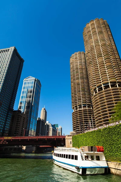 Skyline Centre Ville Chicago Long Rivière Chicago — Photo