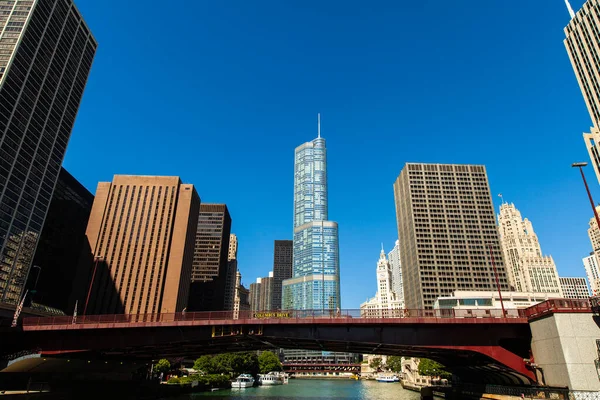 Downtown Chicago Aan Rivier Skyline Langs Chicago River — Stockfoto
