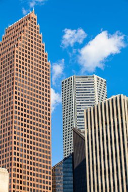Houston, Teksas şehir merkezindeki modern gökdelen silueti