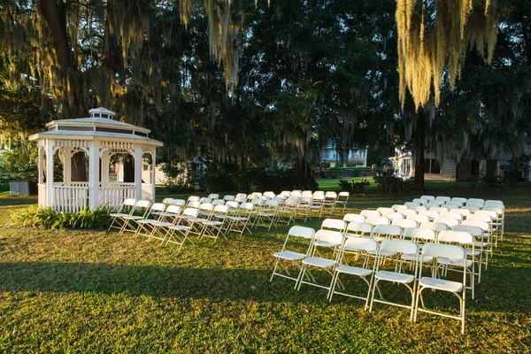 Garden gazebo with chairs for an event gathering