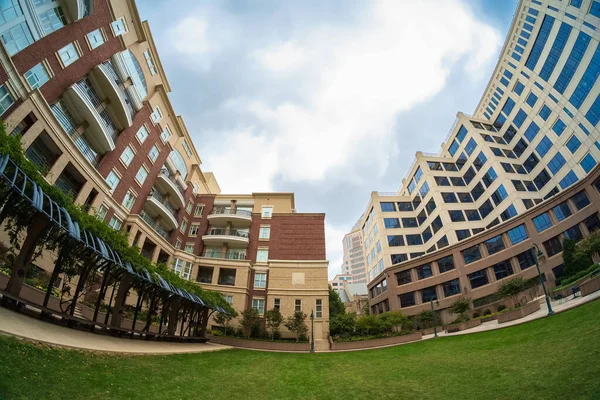 Fisheye Cityscape View Downtown Charlotte North Carolina Office Buildings Apartments — Stock Photo, Image