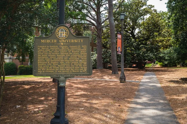 Macon Georgia Usa Czerwca 2023 Znak Wejścia Uniwersytet Mercer Zlokalizowany — Zdjęcie stockowe