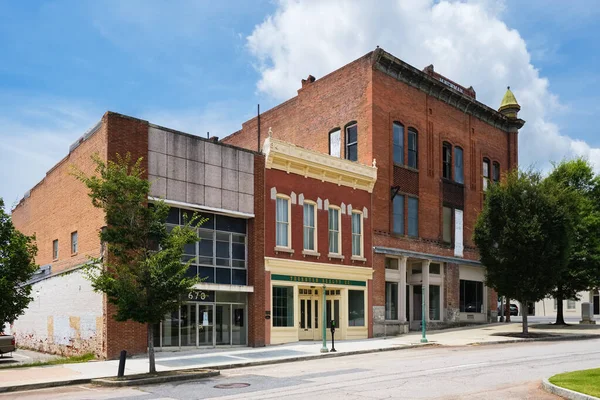 stock image Macon, Georgia USA - June 16, 2023: Cityscape scene with vintage architecture in the historic downtown district