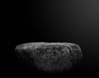 Stone podium on dark black background.	