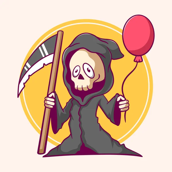 Cartoon Grim Reaper Holding Balloon Vector Illustration Stockvektor