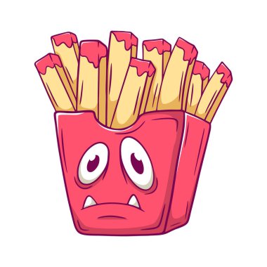 Komik üzgün suratlı bir patates kızartmasının çizgi filmi.