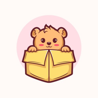 Çizgi film ayısı bir karton kutudan dikizliyor. Ayı çok tatlı ve yüzünde kocaman bir gülümseme var.