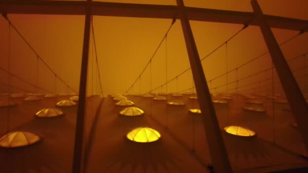 Surreal Alien Orange Fog Night Lights Sport Football Arena Olympiysky — Stock Video