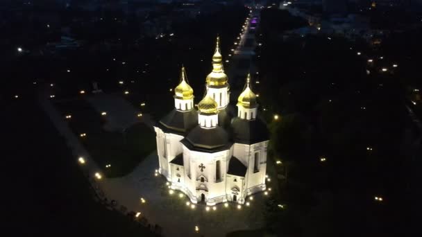 Chernihiv Gün Batımında Katerinler Ortodoks Kilisesi Yüksek Kalite Görüntü — Stok video