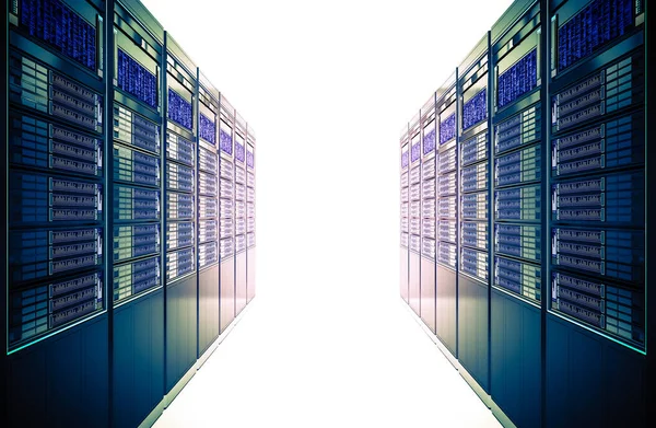Ілюстрація Великого Сервера Кімнати Сервером Розташована Лівих Правих Циклах Білому — стокове фото