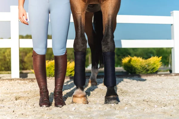 Paardrijder Met Blauwe Broek Paardenpoten Paardensport Thema — Stockfoto