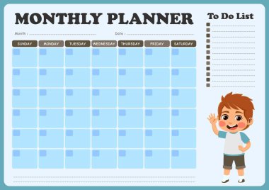 Küçük çocukların resimleriyle dolu aylık program. Aylık programların düzenlenmesinde çocukların kullanması için uygun