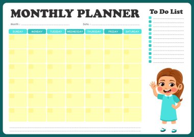 Küçük çocukların resimleriyle dolu aylık program. Aylık programların düzenlenmesinde çocukların kullanması için uygun