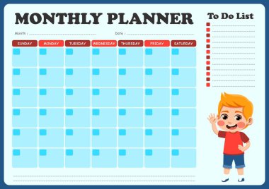 Küçük çocukların resimleriyle dolu aylık program. Aylık programların düzenlenmesinde çocukların kullanması için uygun