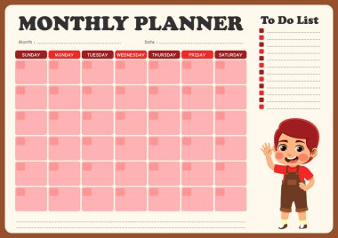 Küçük çocukların resimleriyle dolu aylık program. Aylık programların düzenlenmesinde çocukların kullanması için uygun