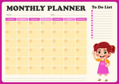 Küçük çocukların resimleriyle dolu aylık program. Aylık programların düzenlenmesinde çocukların kullanması için uygun