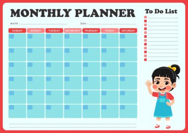 Küçük çocukların resimleriyle dolu aylık program. Aylık programların düzenlenmesinde çocukların kullanması için uygun