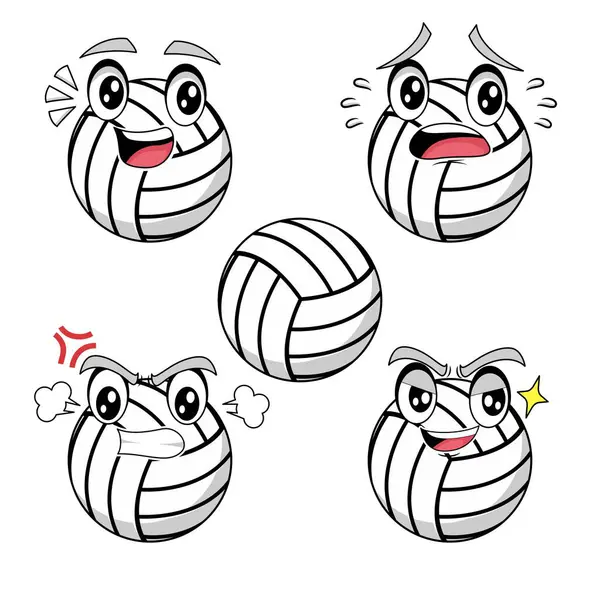 Çeşitli ifadeleri olan voleybol sporu çizgi filmi