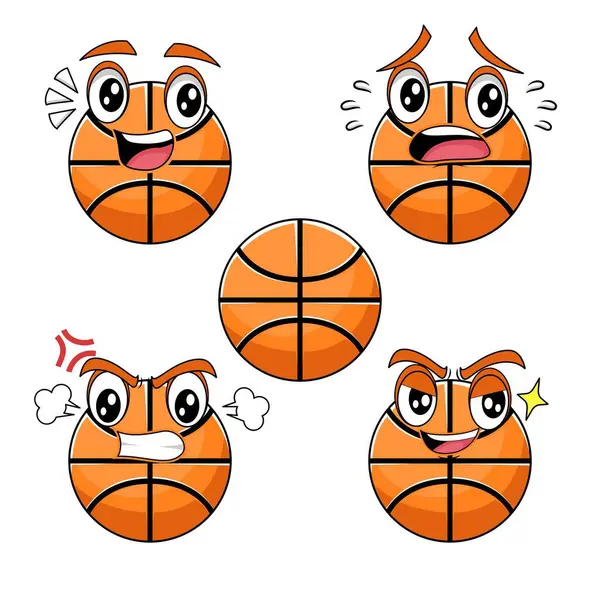 Çeşitli ifadeleri olan basketbol spor çizgi filmi