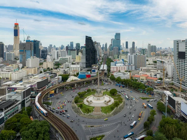 Colpo Aereo Preso Drone Victory Monument Centro Bangkok Movimento Delle — Foto Stock