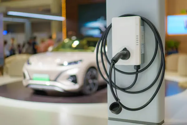 Fast EV chargers in a park setting charging stations stand ready to power electric vehicles swiftly, symbolizing the seamless integration of cutting-edge technology and eco-conscious transportation