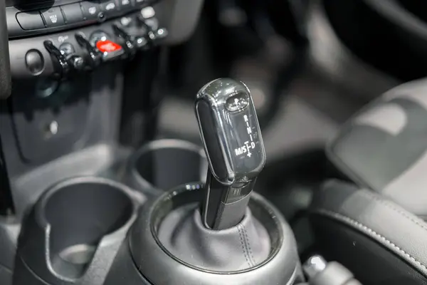 Modern Car Automatic Gearbox Control Buttons Detailed Shot Captures Precision Stok Fotoğraf