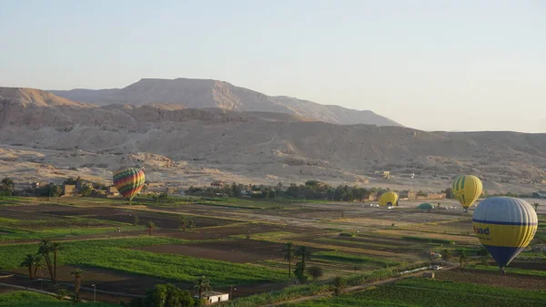 在埃及卢克索上空飞行的气球 — 图库照片