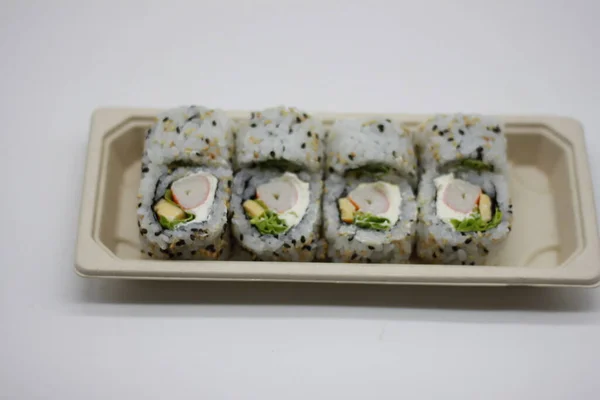 Sushi Tray White Background — Stock Photo, Image