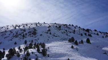 Bir kayak merkezinin karlı manzarası